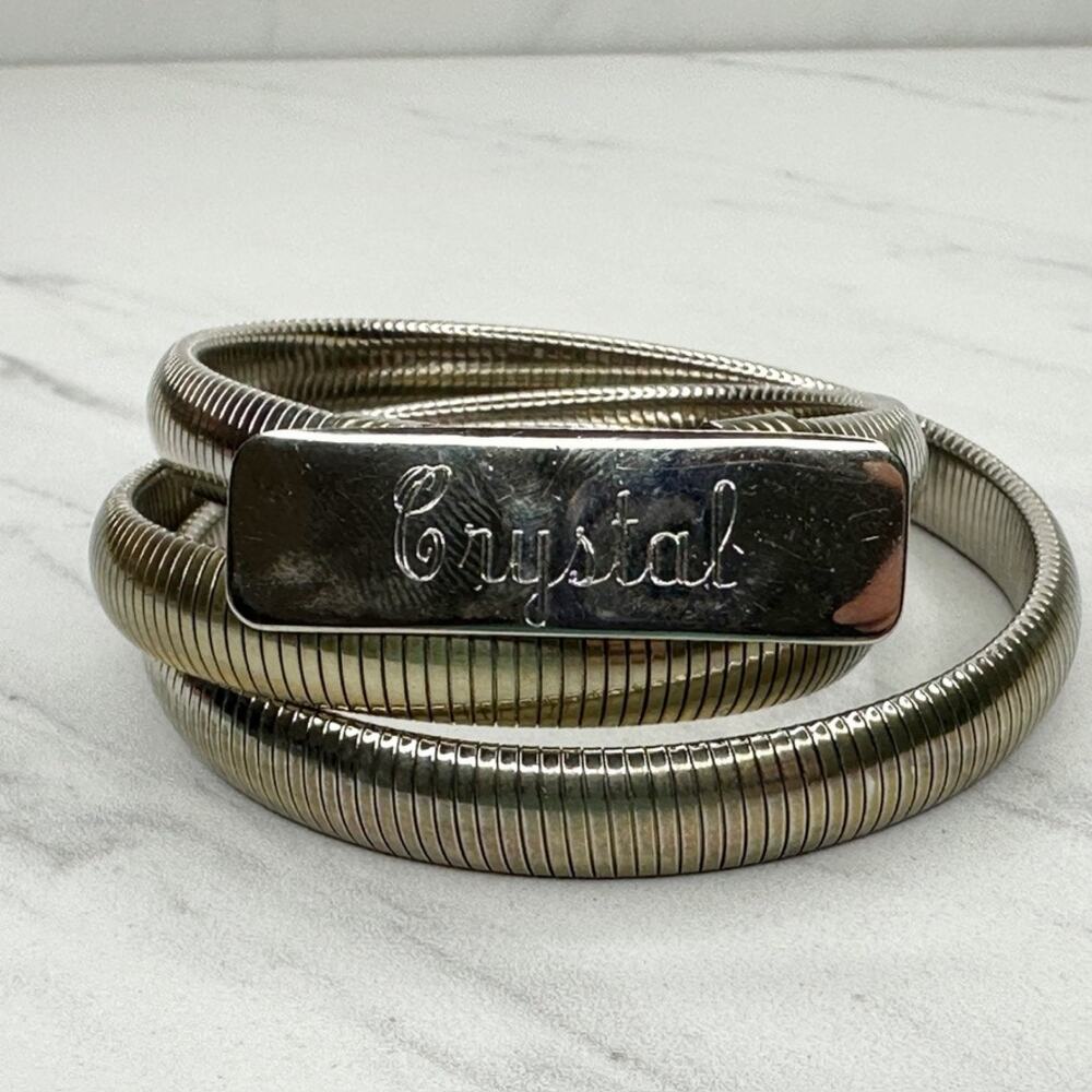 Vintage Crystal Engraved Gold Tone Coil Stretch Belt Small (S) ✨